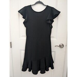 Black Midi Dress With Ruffle Sleeves and Bottom Size Medium